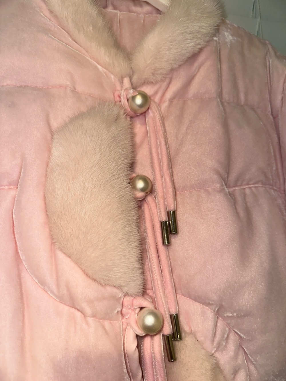 Baby Pink Puffer Jacket with Faux Fur Trim - Picture 3 of 5
